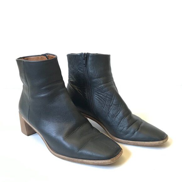 Coclico Juju Leather Boots Bootie Womens 38 8 Black Leather Block Heel Side Zip - Picture 2 of 12